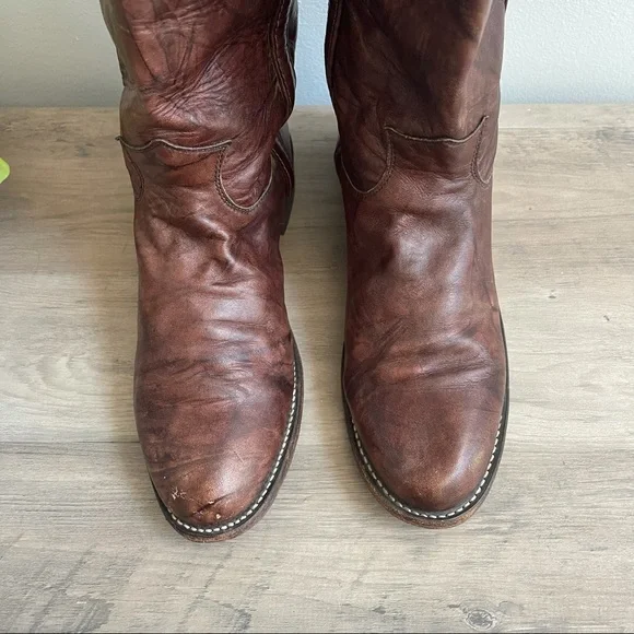 Justin Brown Leather Vintage Western Riding Boots - Picture 9 of 12